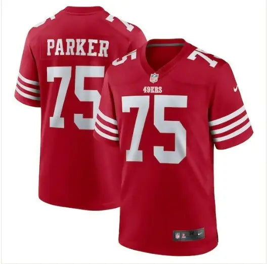 Red Brandon Parker San Francisco 49ers Nike Game Jersey with number 75 and PARKER on back