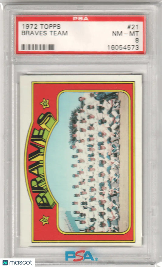 Columbia Hobby Braves Team 1972 Topps PSA 8 NM-MT baseball card front view