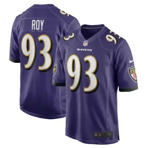 Purple Baltimore Ravens football jersey for Bravvion Roy Nike Game Jersey display