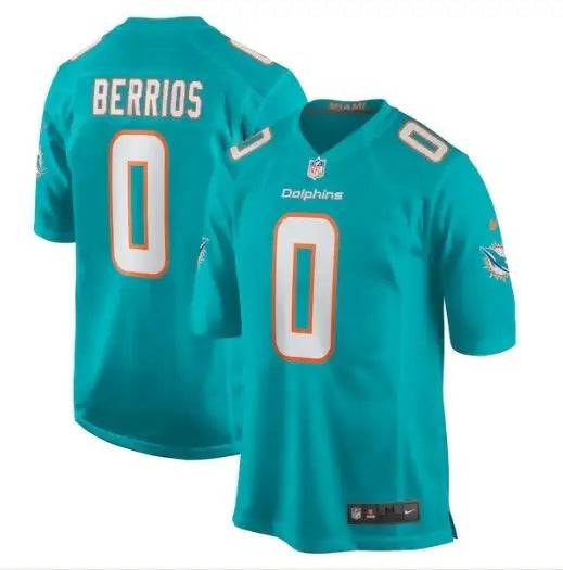 Teal Miami Dolphins Nike Game Jersey with number 0 featuring Braxton Berrios name