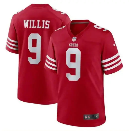 Red San Francisco 49ers Brayden Willis jersey with Willis 9 in white for NFL fans