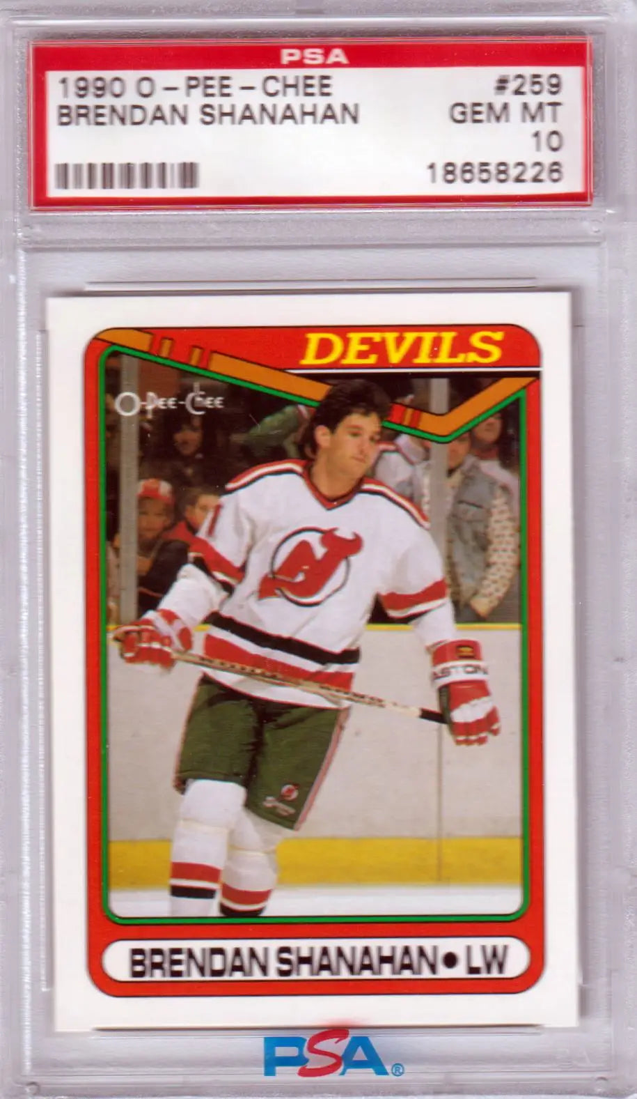 Graded Brendan Shanahan hockey card from 1990-91 O-Pee-Chee PSA 10 Gem Mint by Columbia Hobby