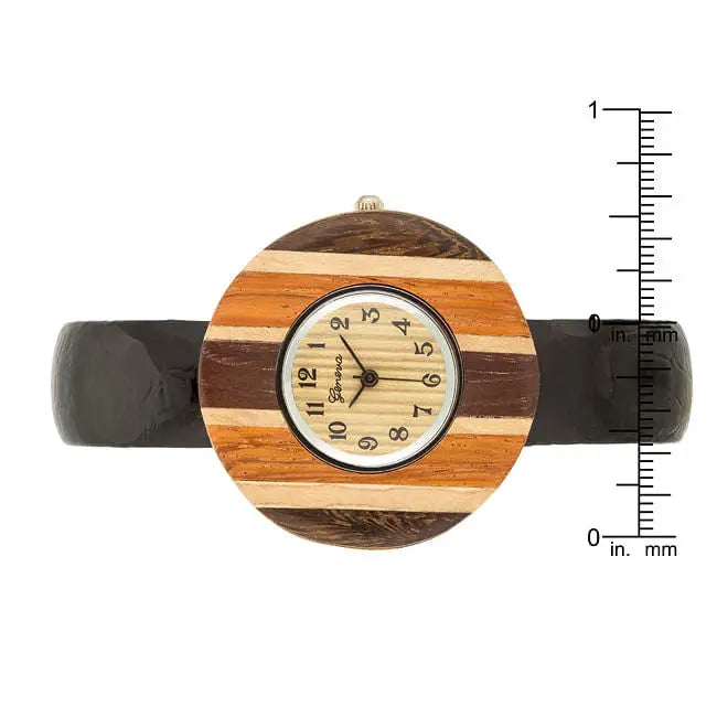 Brenna Black Wood Inspired Leather Cuff Watch - Watches