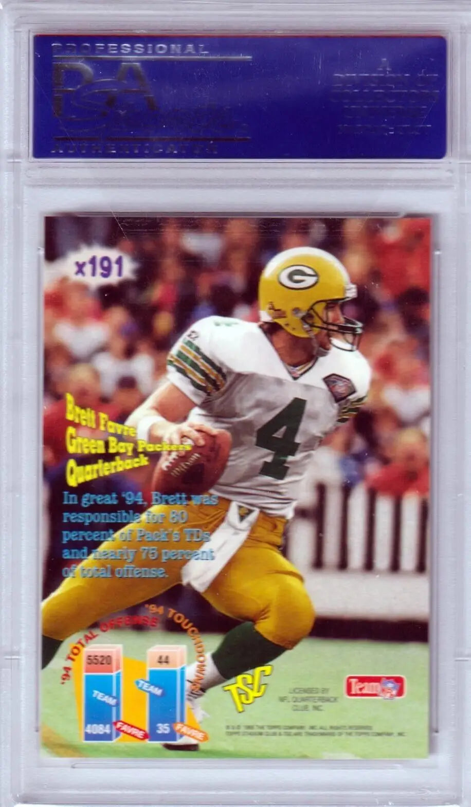 Football trading card of Green Bay Packers player Brett Favre, mint condition single card