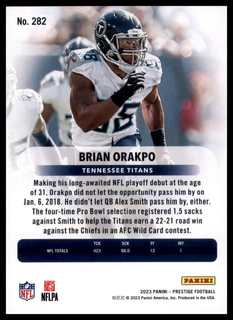 Brian Orakpo 2023 Panini Prestige football card Tennessee Titans collectible
