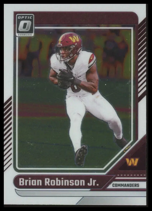 Sports trading card featuring Brian Robinson Jr. from Donruss Optic 2024 Washington Commanders