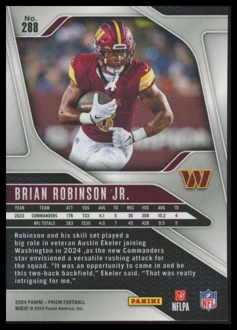 2024 Panini Prizm Brian Robinson Jr. football trading card Washington Commanders