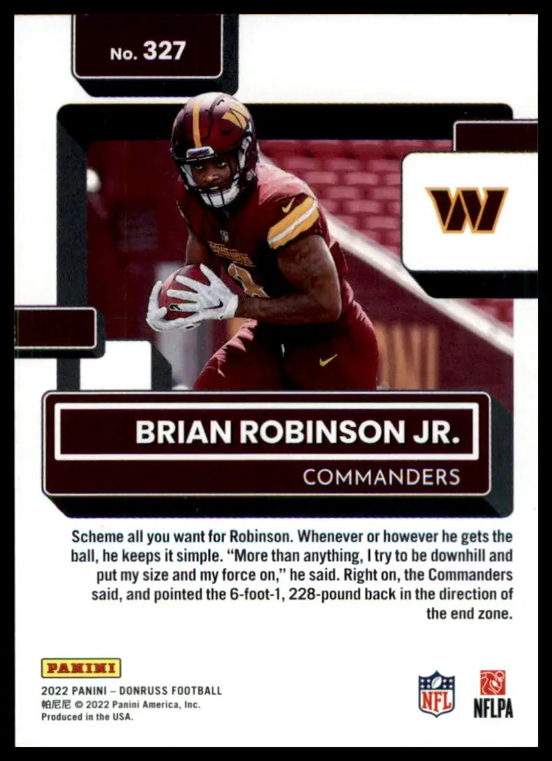 Brian Robinson Jr. football card from 2022 Donruss Washington Commanders product