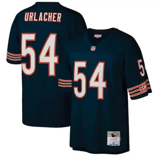 Dark blue Brian Urlacher Chicago Bears jersey with orange and white accents and number 54