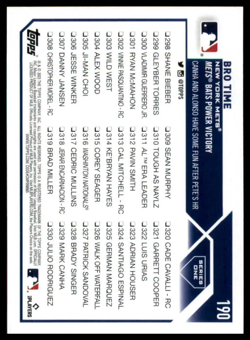 Bro Time 2023 Topps #190 New York Mets baseball card back detail