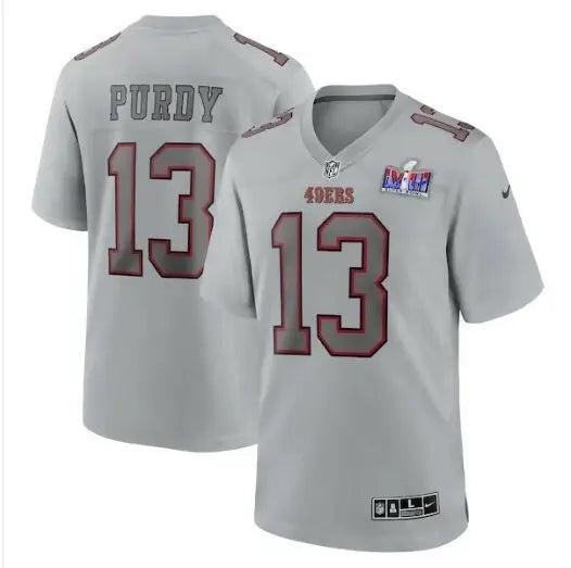 Light grey Brock Purdy San Francisco 49ers Nike Super Bowl LVIII jersey with number 13