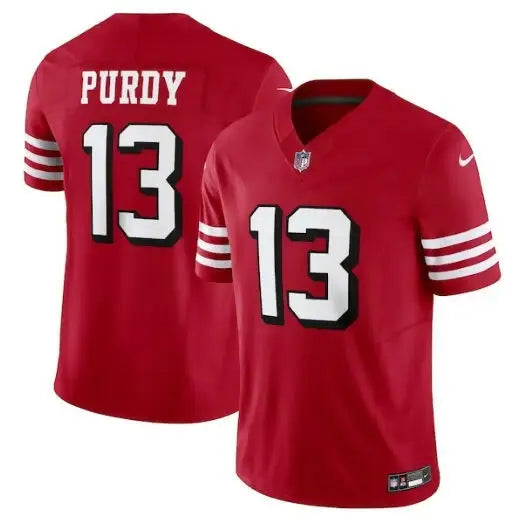 Red San Francisco 49ers Nike Vapor F.U.S.E. Limited Jersey with white and black 13 PURDY lettering