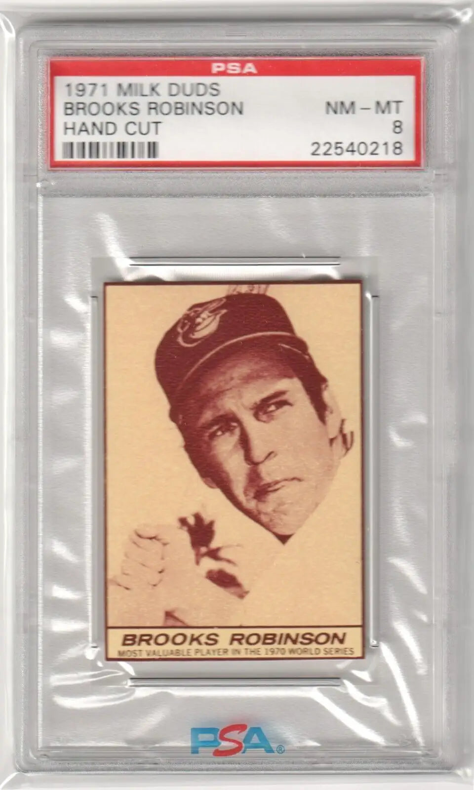 Graded 1971 Brooks Robinson Milk Duds baseball card from Columbia Hobby, ESPNU Magazine covers