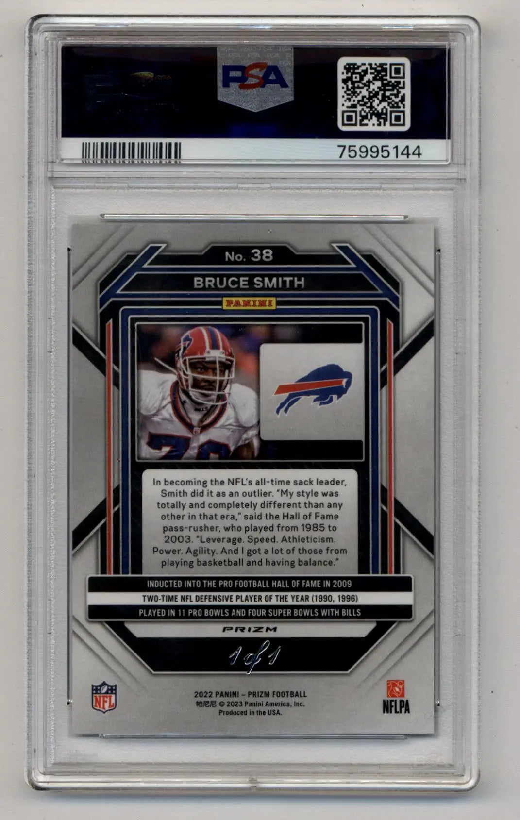 Bruce Smith 2022 Prizm Black Finite 1/1 #38 PSA 9 Mint - Singles