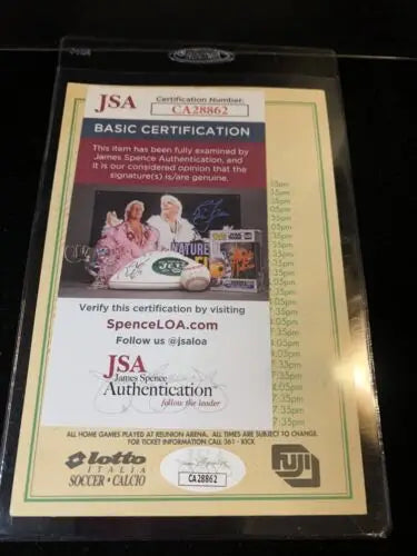 JSA authentication card for Brund Ferretti Dallas Sidekicks postcard schedule