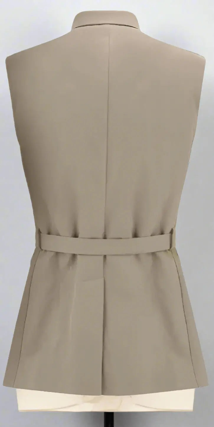 Brunello Cucinelli womens grey khaki sleeveless longline vest with belted waist