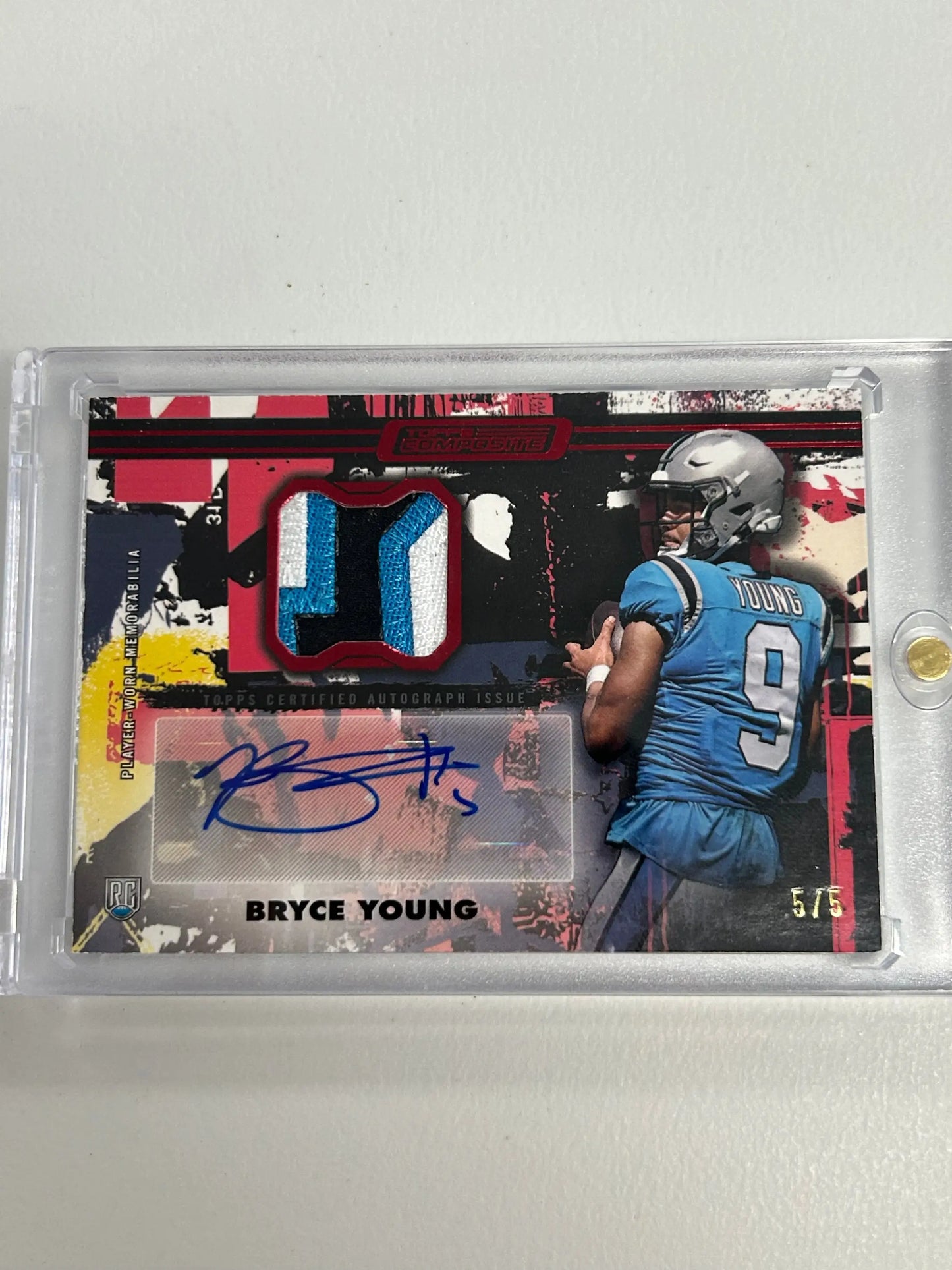 Football trading card of Detroit Lions player with number 9, Topps Composite Red Patch Autograph
