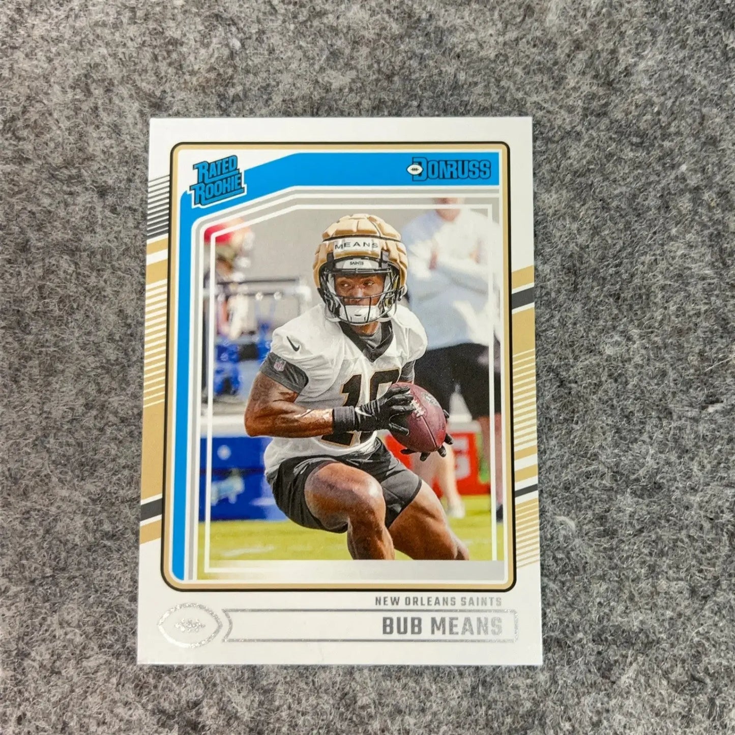 Football trading card featuring Bub Means in New Orleans Saints uniform for 2024 NFL set