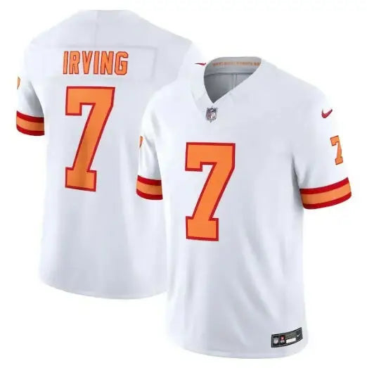 White Bucky Irving Tampa Bay Buccaneers Nike Vapor F.U.S.E. jersey with orange numbers