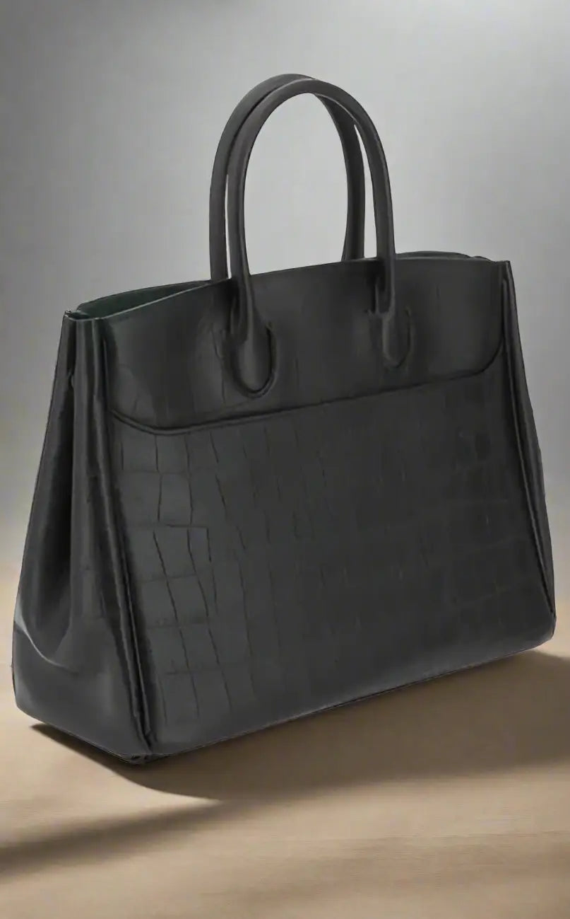 Burberry black leather crocco handbag with crocodile-embossed detailing