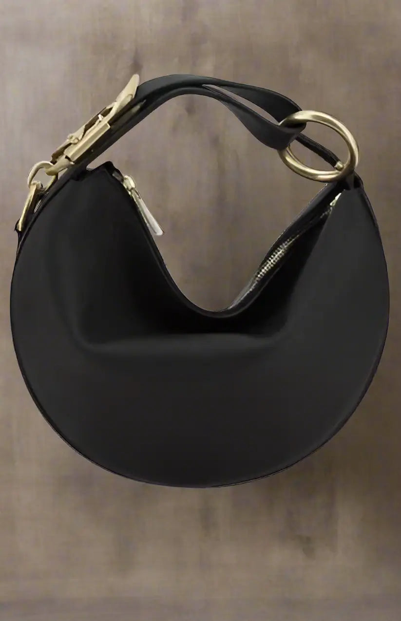 Black crescent moon-shaped Burberry womens hobo bag with gold hardware for women