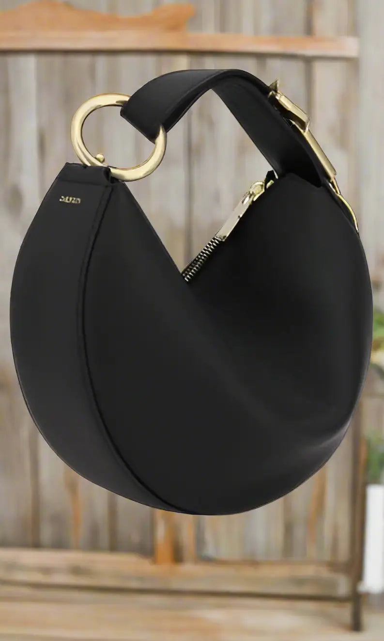 Black leather crescent-shaped Burberry womens hobo bag with gold-tone hardware