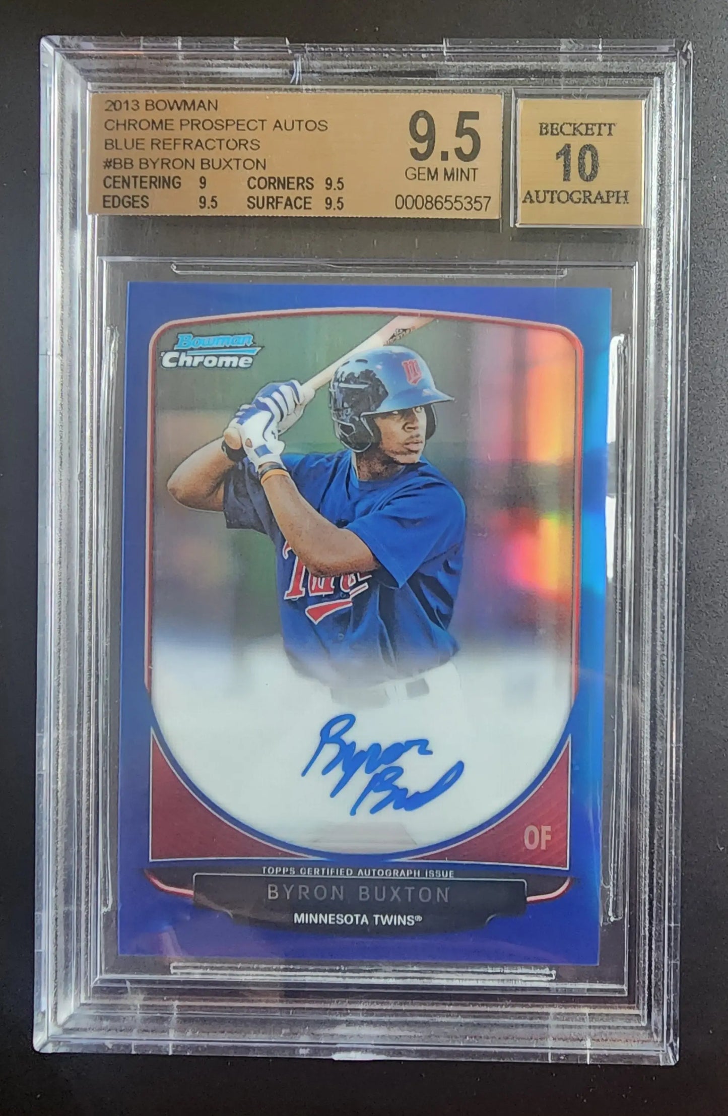 Byron Buxton 2013 Bowman Chrome Autograph Blue Refractor BGS 9.5 Gem Mint 10 Auto