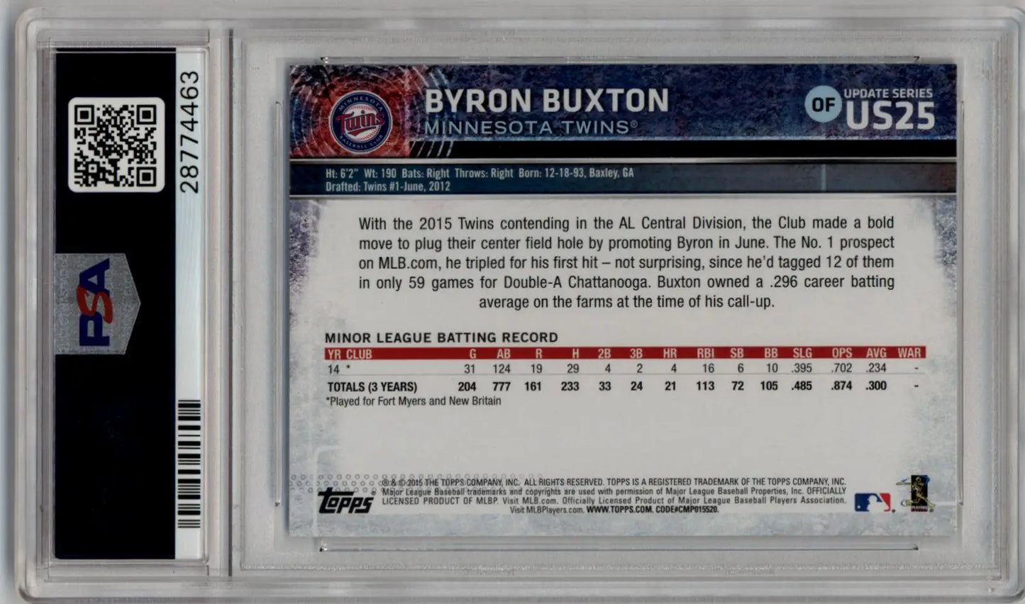 Byron Buxton 2015 Topps Update Rainbow Foil #US25 in a PSA 10 Gem Mint case