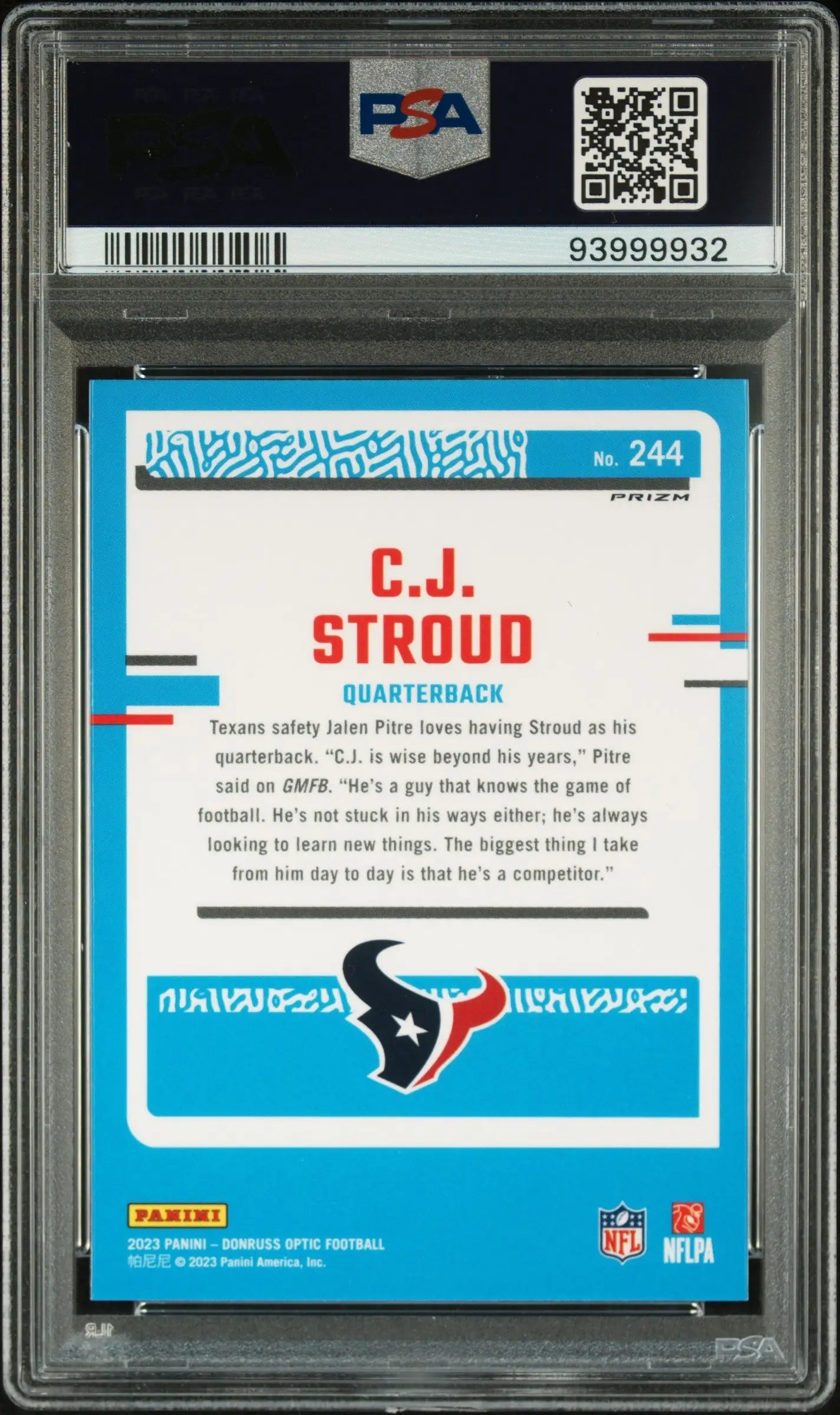 C.J. Stroud 2023 Donruss Optic Pink PSA 10 Gem Mint NFL trading card Houston Texans