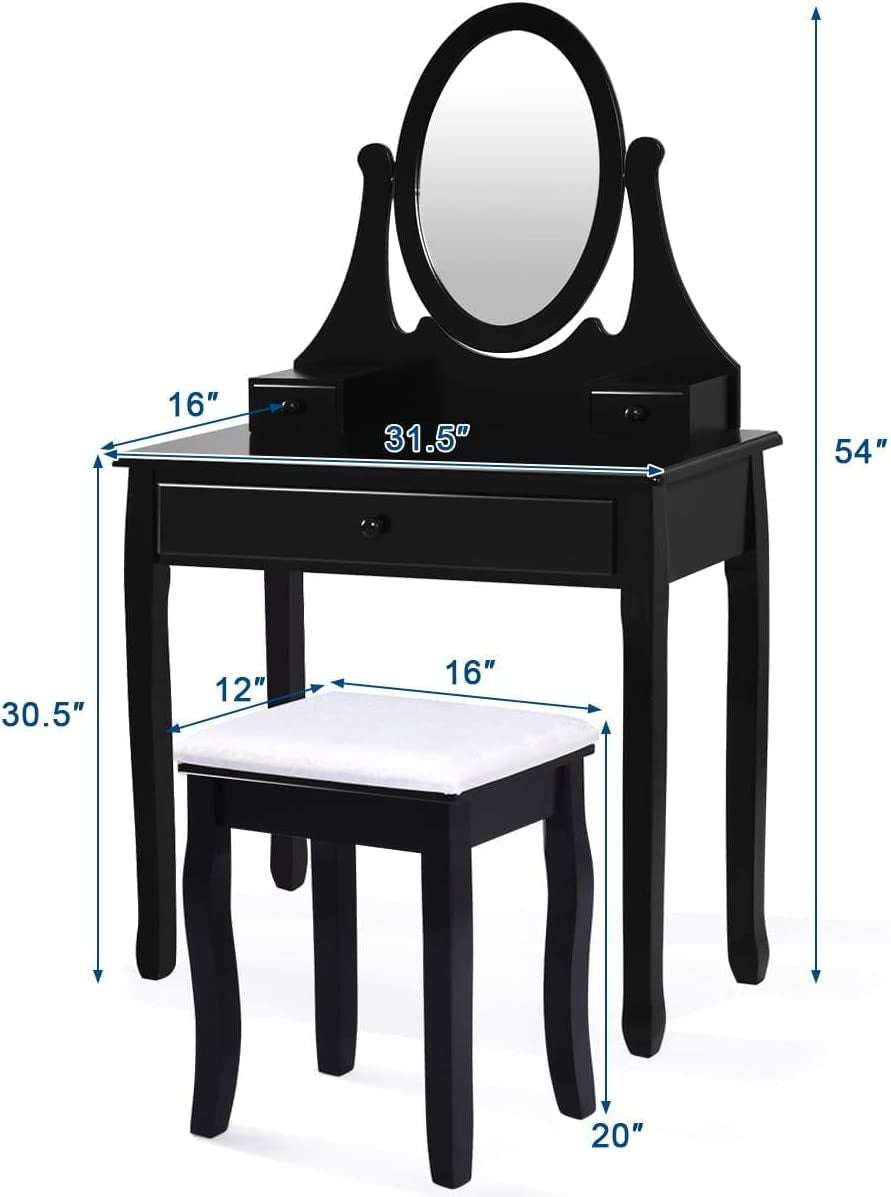 Black Oval Mirror Makeup Vanity Set-1