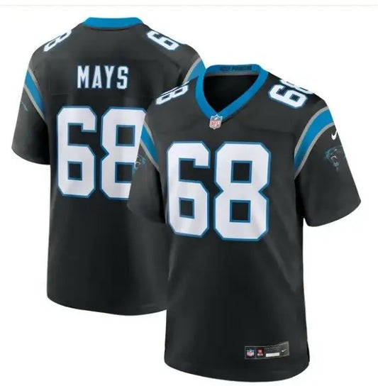 Black and blue Cade Mays Carolina Panthers Nike Game Jersey with MAYS and 68 on back