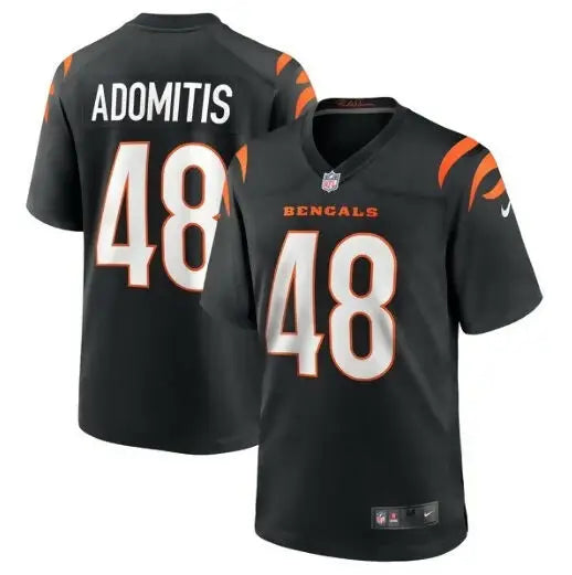 Black and orange Cincinnati Bengals #48 football jersey displayed in Cal Adomitis Nike Game Jersey