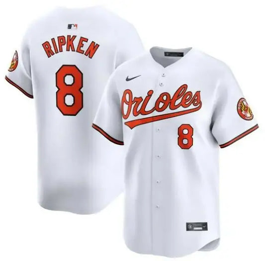 White Orioles baseball jersey featuring Cal Ripken Jr. Nike Home Limited Player design