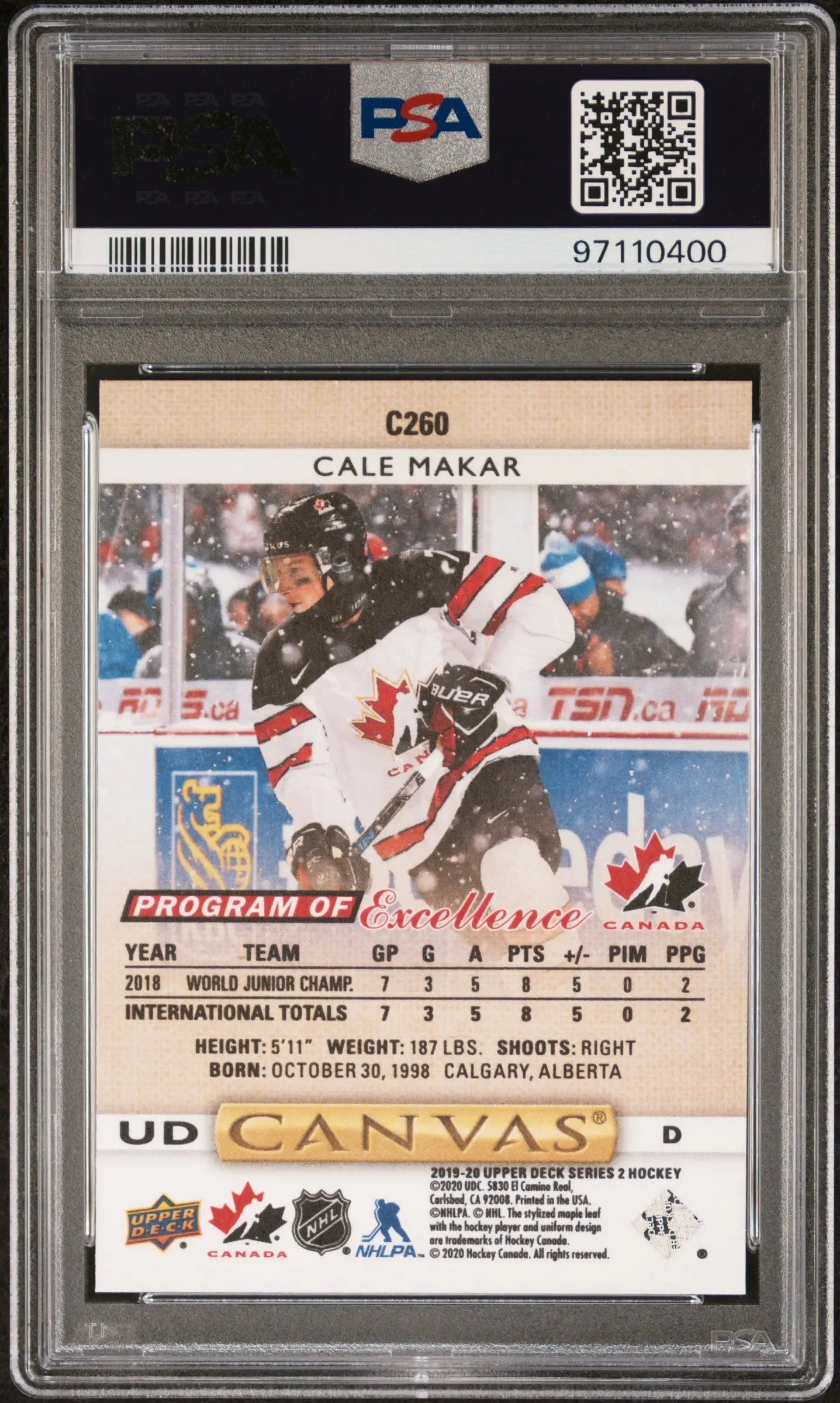 Cale Makar 2019 Upper Deck Canvas #C280 PSA 10 Gem Mint - Singles