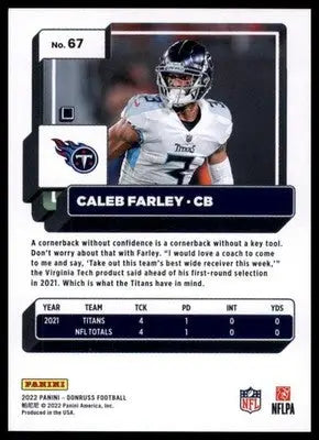 Caleb Farley football card from 2022 Donruss Tennessee Titans product
