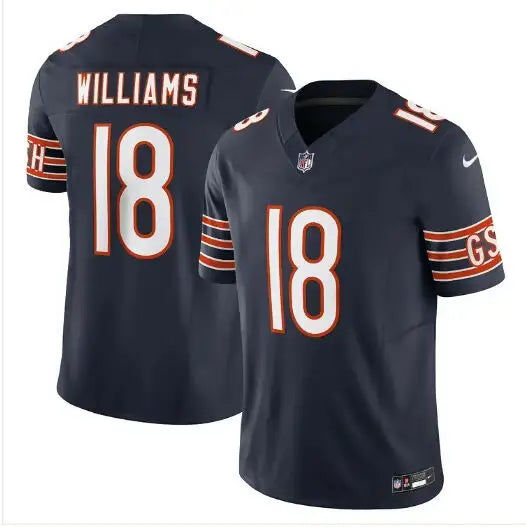 Dark blue Caleb Williams Chicago Bears Nike Vapor F.U.S.E. Limited Jersey with number 18 and Williams name