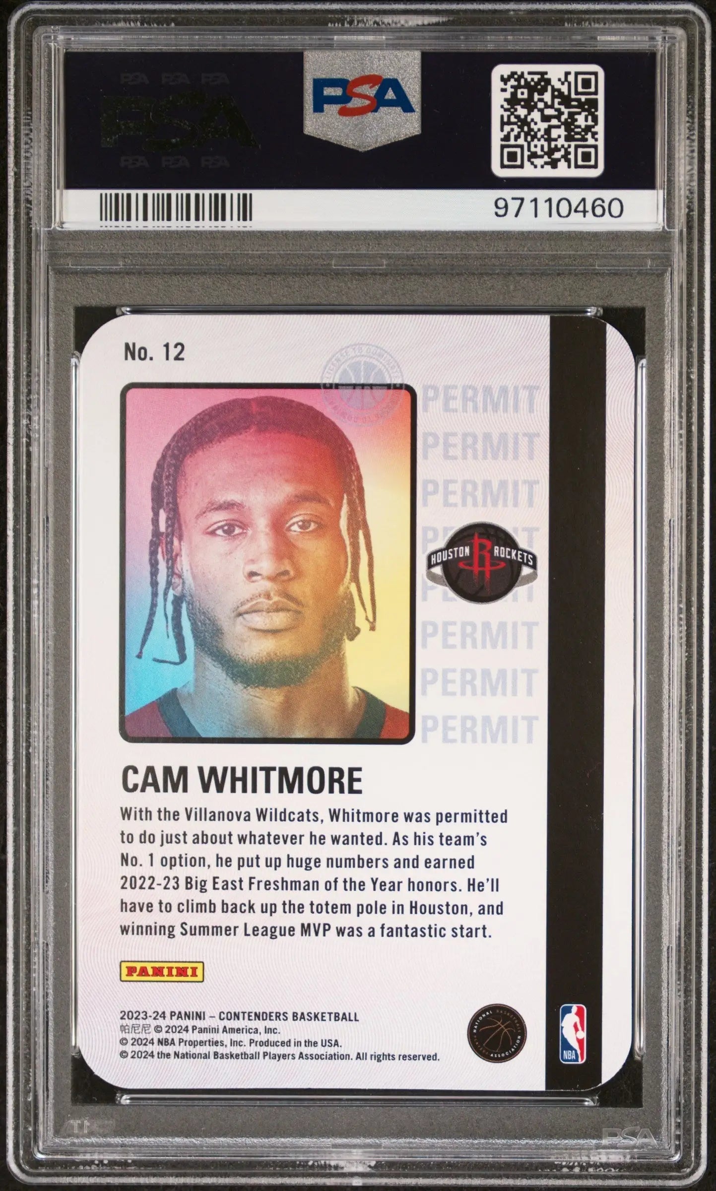 Graded Cam Whitmore basketball trading card from Panini Contenders Permit PSA 10 Gem Mint