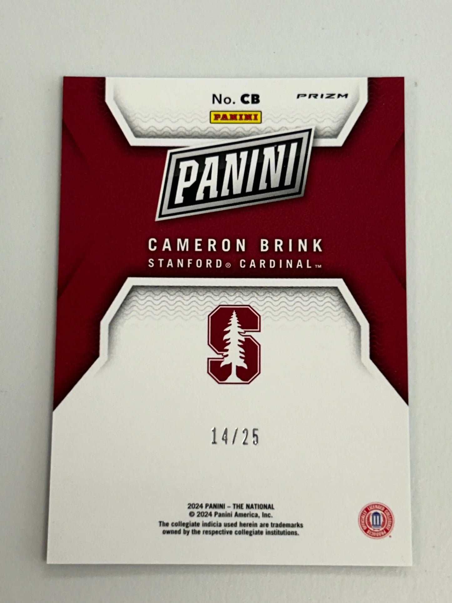 Cameron Brink 2024 Panini National Silver Pack #14/25 football trading card red white design