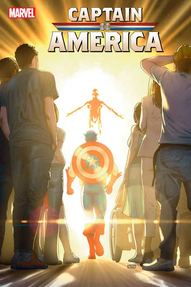 Marvel Captain America comic book cover with a silhouetted figure and bright golden light