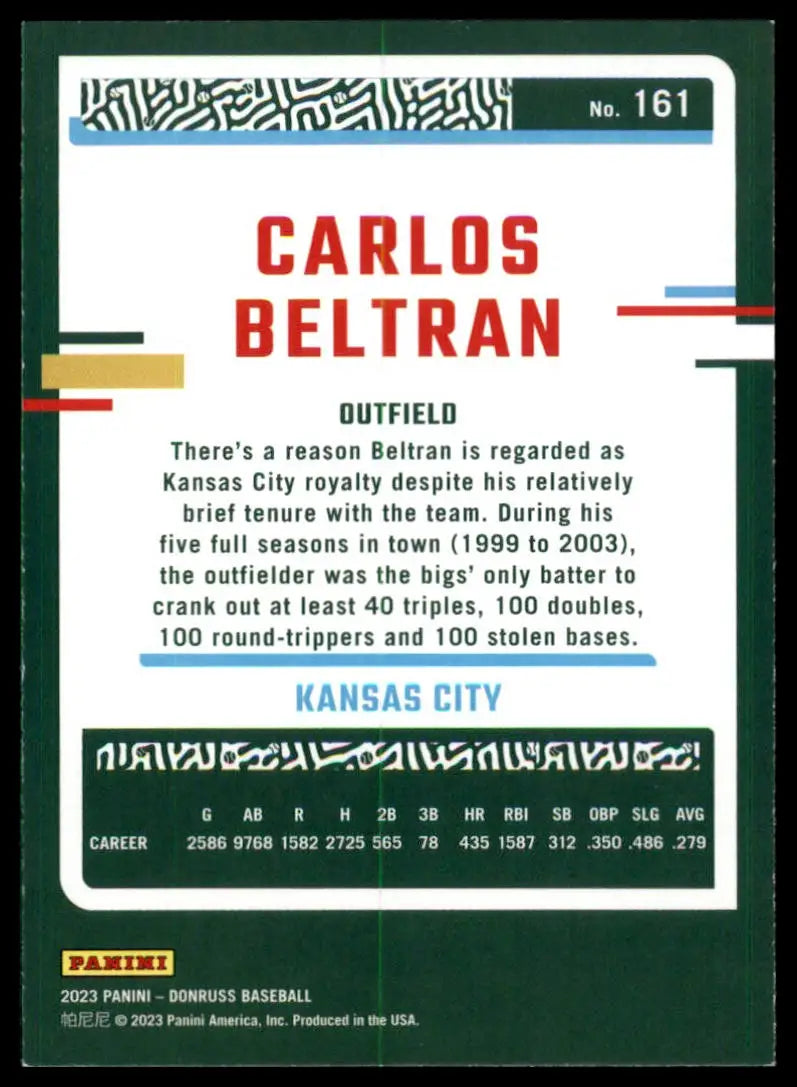 Carlos Beltran 2023 Donruss Holo Orange baseball card Kansas City Royals display
