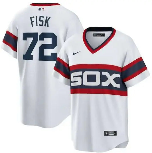 White Chicago White Sox baseball jersey from Carlton Fisk Nike Cooperstown Collection
