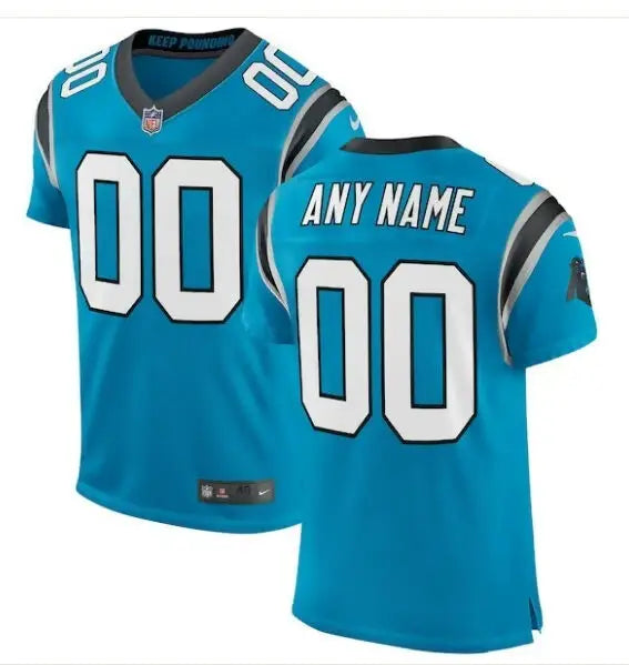 Blue and black Carolina Panthers Nike Classic Elite custom football jersey with white numbers