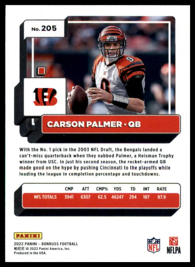 Carson Palmer football card from 2022 Donruss series, Cincinnati Bengals collectible