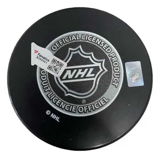 Carter Hart autographed NHL puck with league logo for hockey trading cards collectors