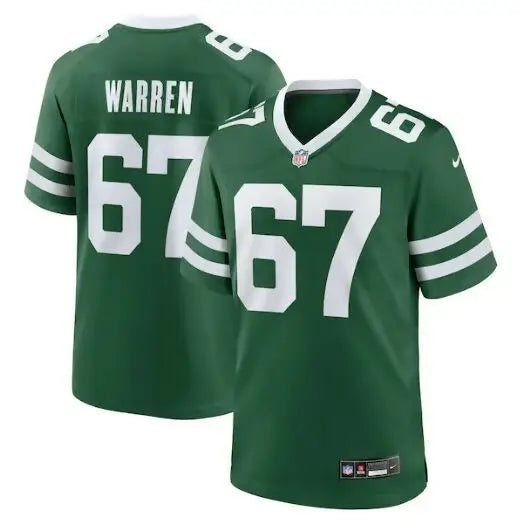 Green football jersey with white trim and numbers for Carter Warren York Jets Nike Team Game