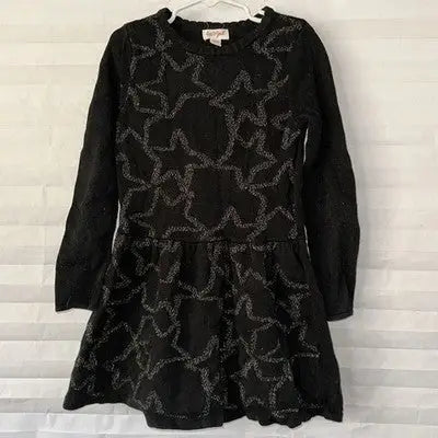 Jack Girls Black long-sleeved dress with glittery star pattern for girls black holiday party outfit