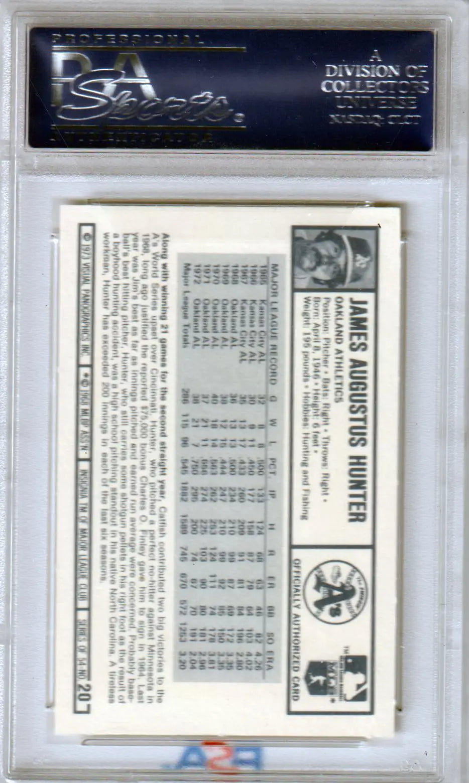 Graded Catfish Hunter baseball card from Pro Super Stars series by Columbia Hobby