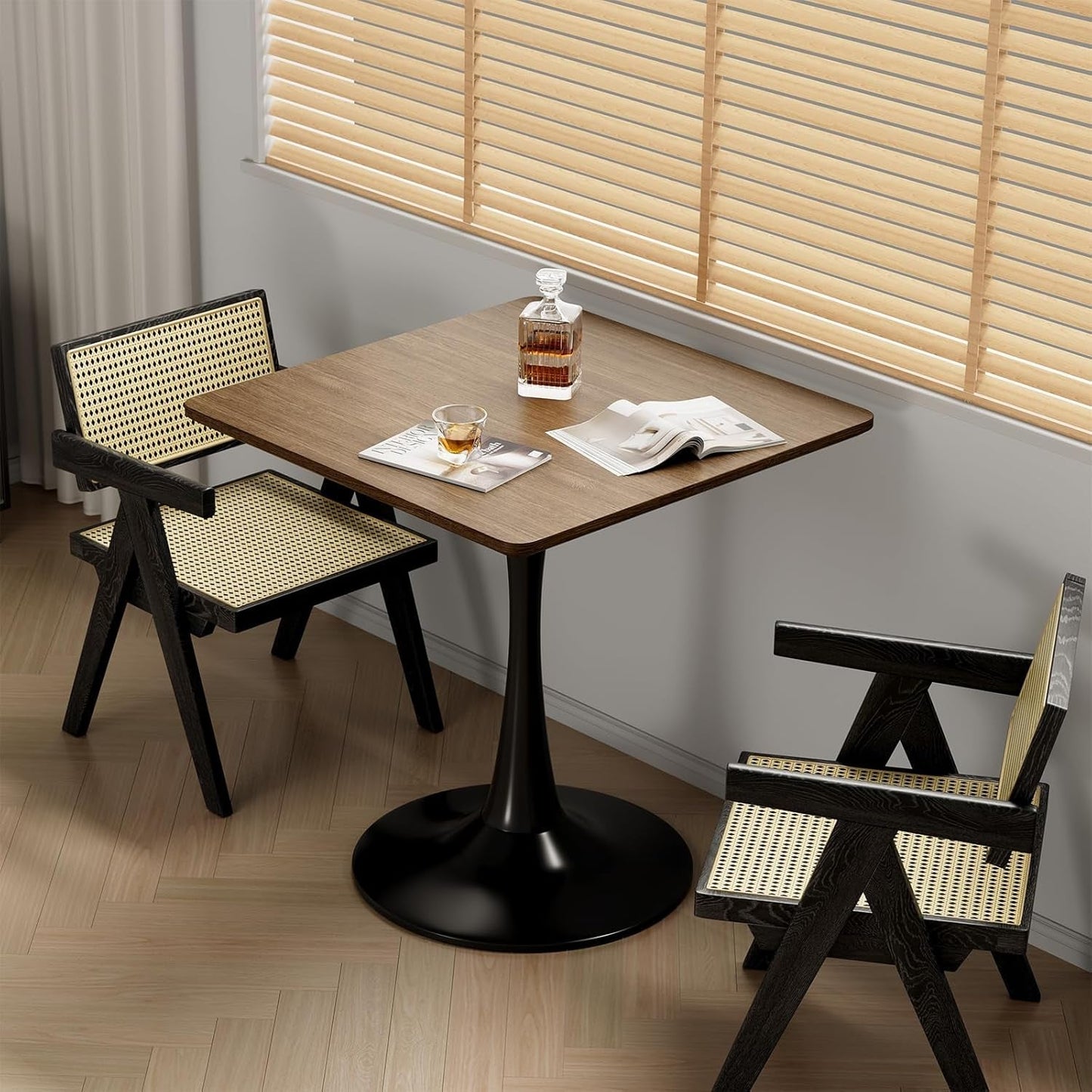 Walnut Finish Tulip Contemporary Dining Table Couple-4