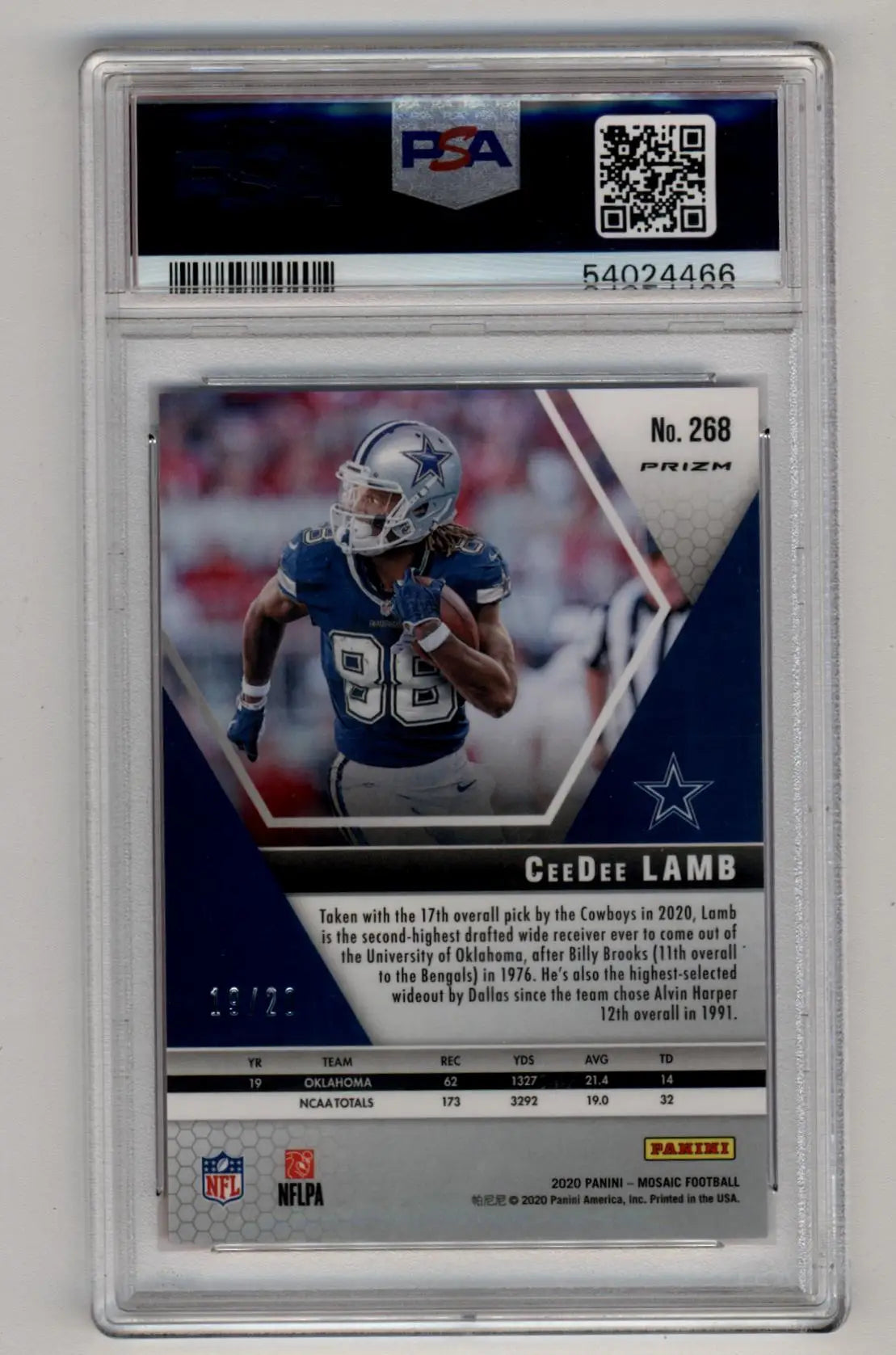 PSA-graded CeeDee Lamb 2020 Panini Mosaic Mosaic card in protective case