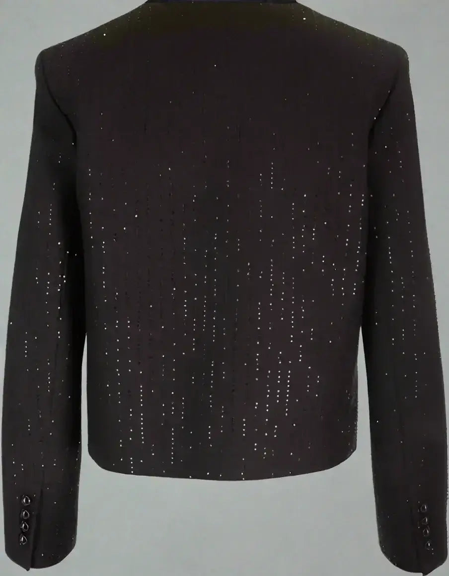 CELINE black sequined cropped blazer with long sleeves and four cuff buttons